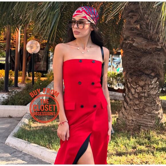 ZARA Red Midi Dress with Front Slit NWT Strapless Sizes S–M - Picture 10 of 16